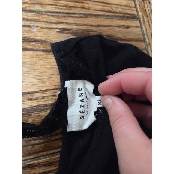 Sezane black cotton criss cross lace tshirt sz XL - Picture 2 of 4